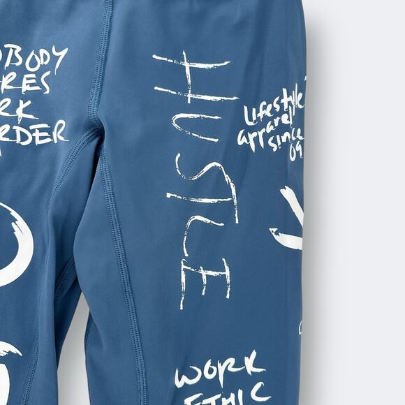 HTFU Hustle Grind USA Flag Grafitti Leggings Womens Sz XS Blue Hard To F*ck Up - Picture 3 of 7